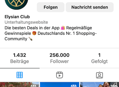 Screenshot vom Elysian Club Social Media Account